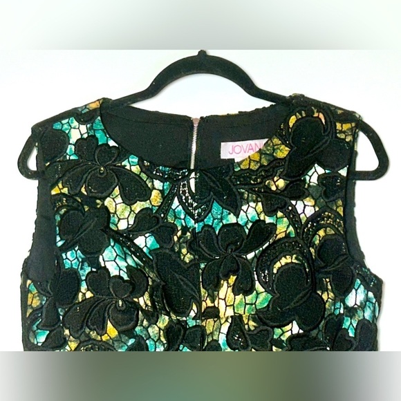 NWT Jovani Black, Green, & Yellow Lace Peplum Top, Built-In Bra, Back Zipper, 12 - Picture 10 of 16